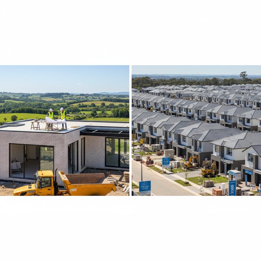 Private builder vs volume builder home construction comparison in NSW Australia